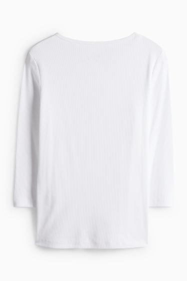 Dámské - Tričko basic ve stylu henley - slim fit - žebrované - bílá