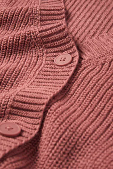 Women - Cardigan - ribbed - dark rose