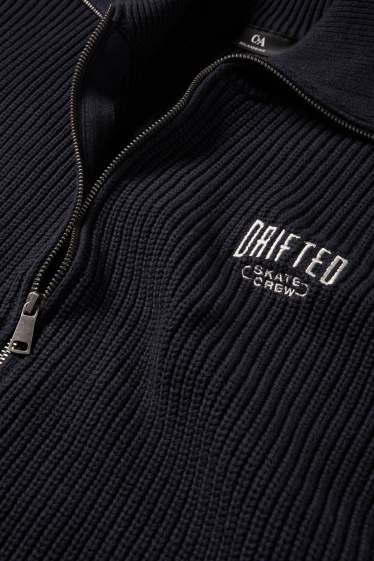 Pánské - Pletený kardigan - žebrovaný - tmavomodrá