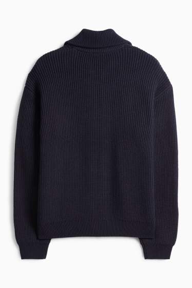 Pánské - Pletený kardigan - žebrovaný - tmavomodrá