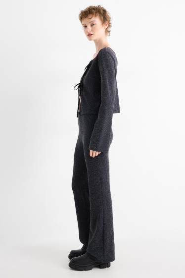 Women - Flared leggings - ribbed - black