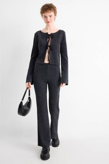 Women - Flared leggings - ribbed - black