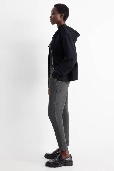 Dámské - Žerzejové kalhoty - mid waist - tapered fit - tmavošedá