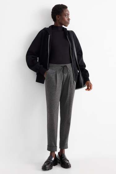 Dámské - Žerzejové kalhoty - mid waist - tapered fit - tmavošedá