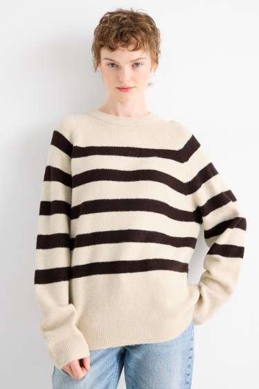 Donna - Maglione - a righe - marrone / beige