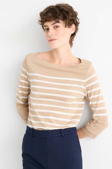 Femmes - Haut à manches longues basique - regular fit - blanc / beige