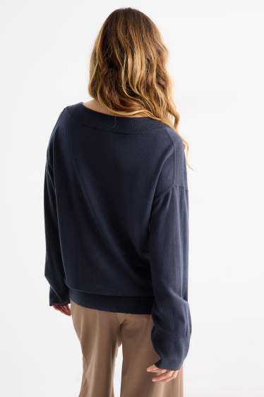 Dámské - Svetr s výstřihem ve tvaru V - tmavomodrá