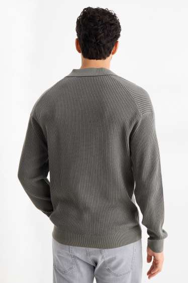 Herren - Pullover - gerippt - dunkelgrün