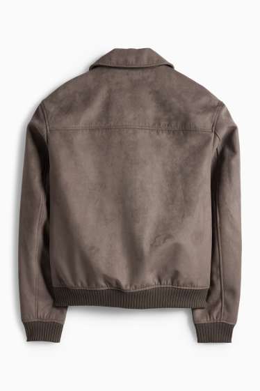 Pánské - Bunda - imitace semiše - tmavohnědá