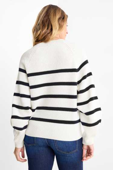 Dámské - Svetr - žebrovaný - pruhovaný - bílá