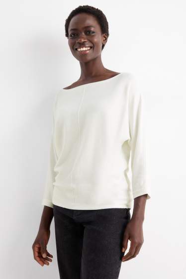 Dames - Fijn gebreide trui - crème wit