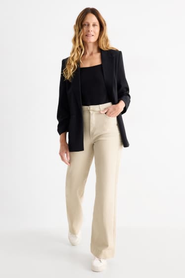 Femmes - Pantalon de toile à ceinture - high waist - wide leg - beige clair