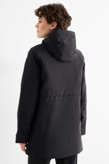Dames - Jas met capuchon - gevoerd - waterafstotend - zwart
