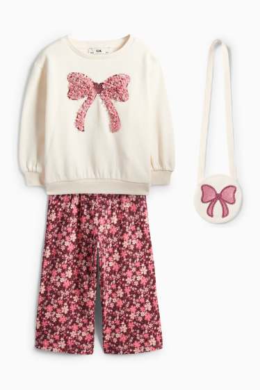 Kinder Mädchen - Schleife - Set - Sweatshirt, Stoffhose und Tasche - 3 teilig - cremeweiss