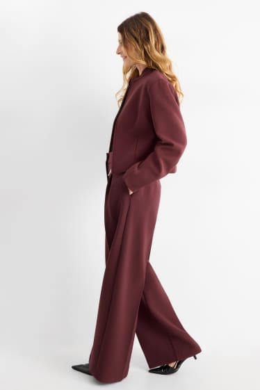 Women - Business trousers - high waist - wide leg - bordeaux