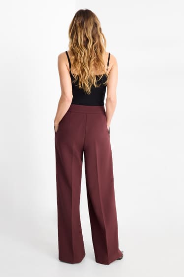 Women - Business trousers - high waist - wide leg - bordeaux