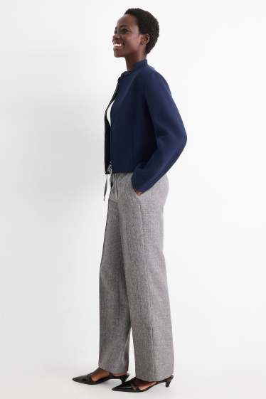 Dámské - Business kalhoty - mid waist - straight fit - šedá-žíhaná