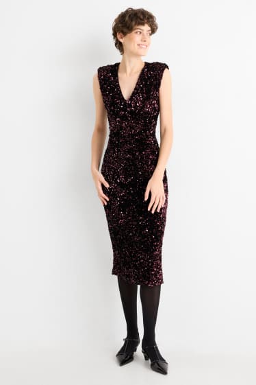Donna - Abito bodycon in paillettes - bordeaux