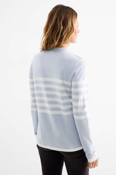 Women - Jumper - striped - white / light blue