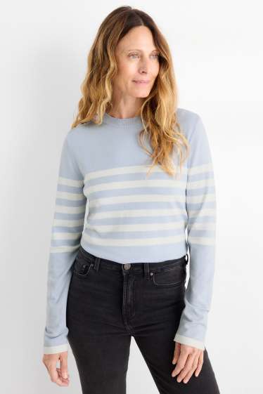 Women - Jumper - striped - white / light blue