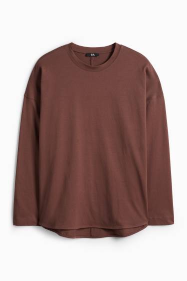 Femei - Tricou cu mânecă lungă basic - relaxed fit - maro închis