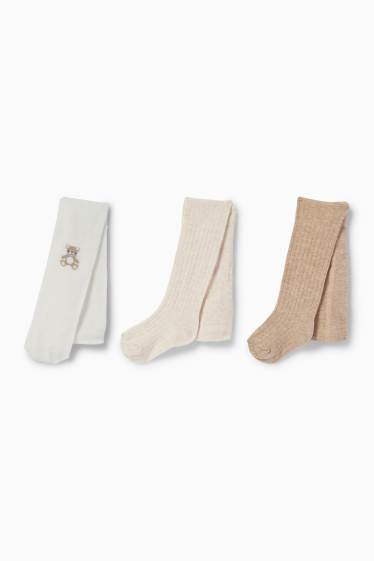 Baby Mädchen - Multipack 3er - Teddybär - Baby-Strumpfhose - hellbeige