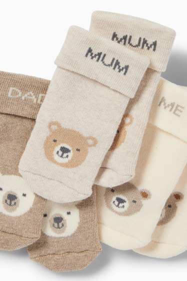 Baby: meisjes - Set van 3 paar - beertje - newbornsokken met motief - licht beige