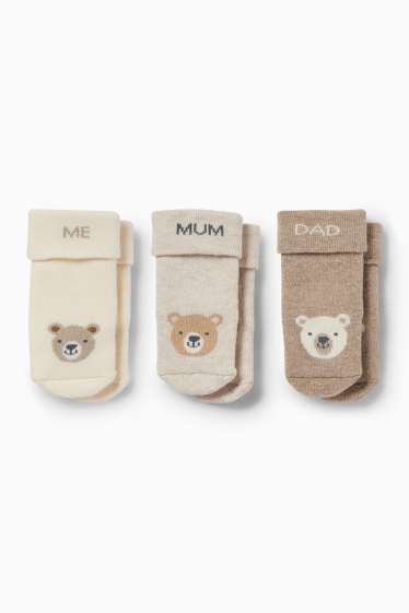 Baby: meisjes - Set van 3 paar - beertje - newbornsokken met motief - licht beige