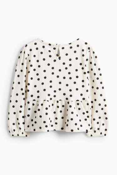Kinder Mädchen - Langarmshirt - gepunktet - strukturiert - schwarz / weiß