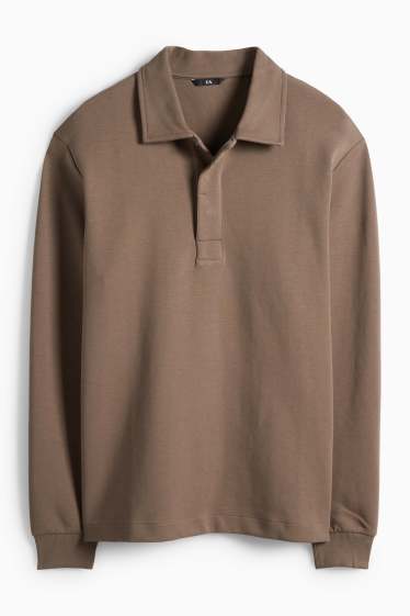 Pánské - Polokošile s dlouhým rukávem - regular fit - tmavohnědá