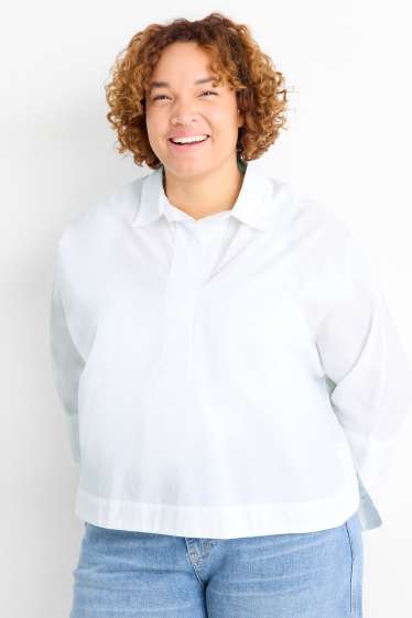 Dámské - Halenka s výstřihem ve tvaru V - bílá