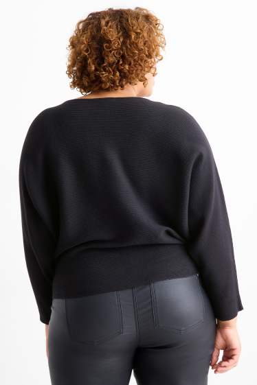 Damen - Pullover mit V-Ausschnitt - gerippt - schwarz