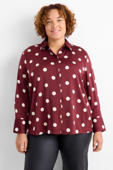 Femmes - Chemisier en satin - motif à pois - bordeaux
