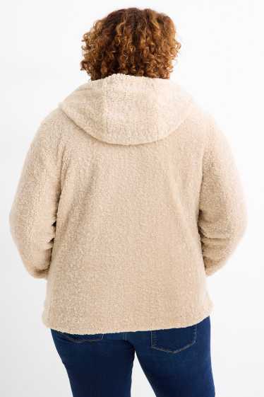 Femmes - Veste en peluche à capuche - beige