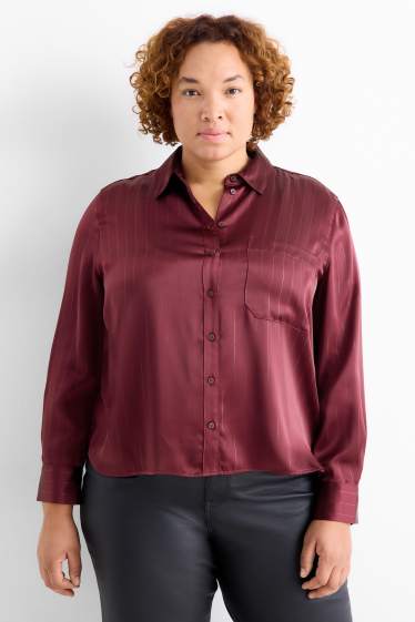 Femmes - Chemisier en satin - fines rayures - bordeaux