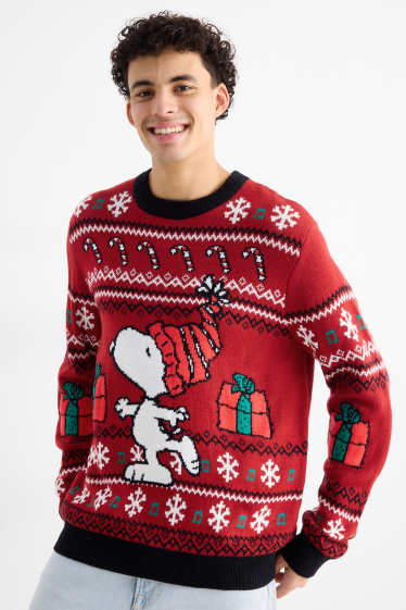 Bărbați - Pulover cu motive de Crăciun - Peanuts - vișiniu