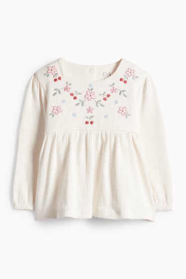 Bébés filles - Petites fleurs - haut à manches longues bébé - finition texturée - blanc crème
