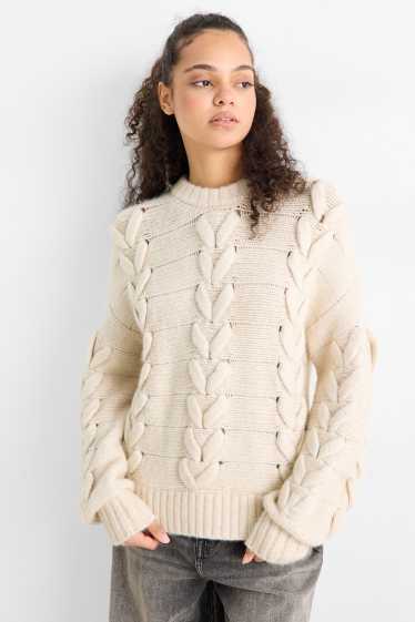 Women - Jumper - cable knit pattern - creme
