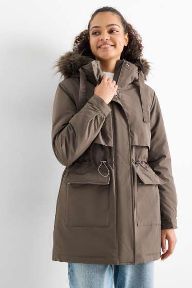Damen - Parka mit Kapuze - gefüttert - wasserabweisend - khaki