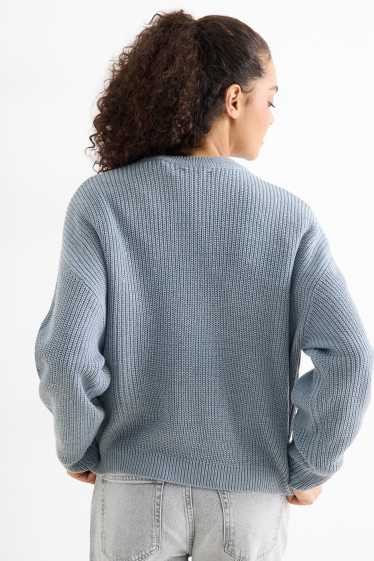 Damen - Pullover - gerippt - blau