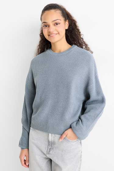 Damen - Pullover - gerippt - blau