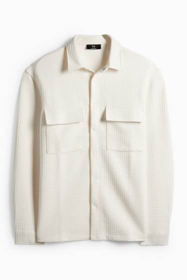 Pánské - Košile - relaxed fit - kent - strukturovaná - krémově bílá