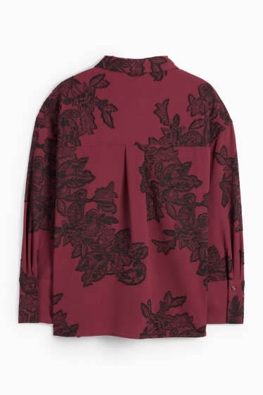 Dámské - Halenka - s květinovým vzorem - strukturovaná - bordeaux