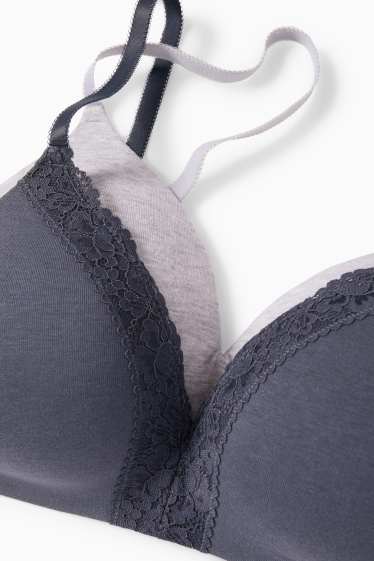 Femmes - Lot de 2 - soutiens-gorge sans armatures - ampliforme - bleu foncé / gris