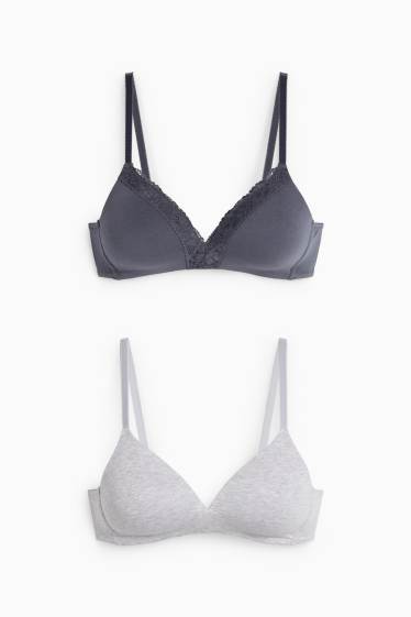 Femmes - Lot de 2 - soutiens-gorge sans armatures - ampliforme - bleu foncé / gris