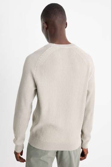 Herren - Pullover - gerippt - hellgrau