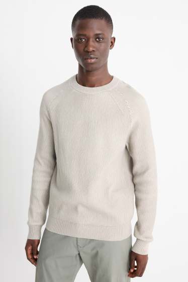 Herren - Pullover - gerippt - hellgrau