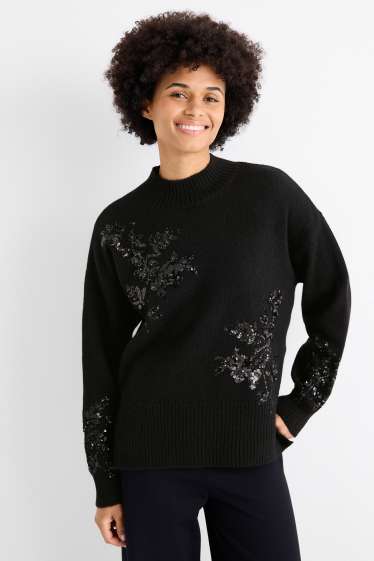 Femmes - Pull - effet brillant - noir