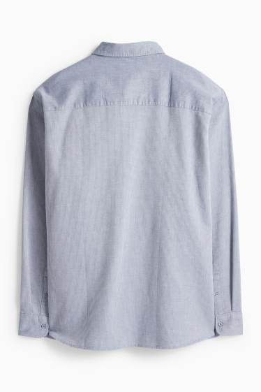 Men - Shirt - regular fit - kent collar - textured - blue