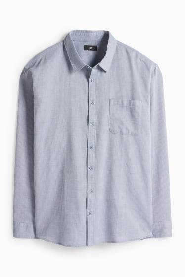 Men - Shirt - regular fit - kent collar - textured - blue